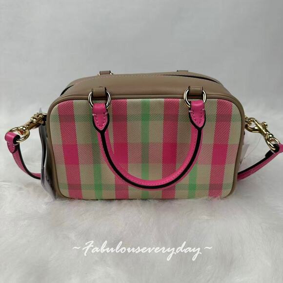 Coach Satchel Crossbody Bag With Plaid Print In Jacquard CBI90 Pink Multi NWT - Picture 2 of 8